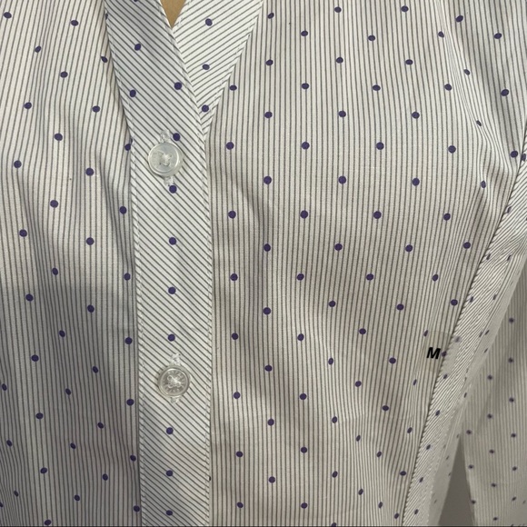 Express long sleeve button down blouse. Gray pinstripes with purple dots size M - Picture 8 of 15